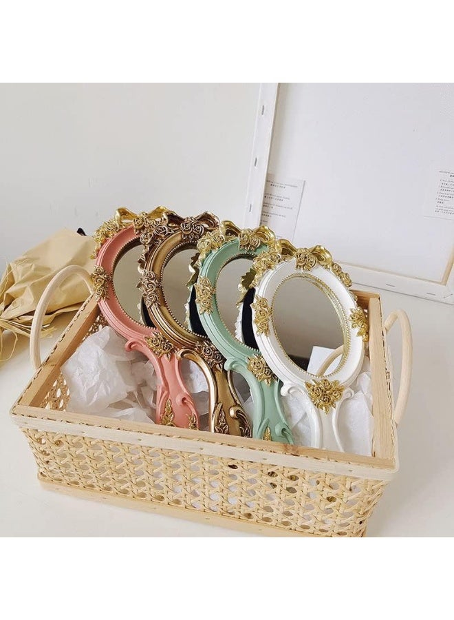 Vintage Handheld Mirror Embossed Flower Hand Held Mirror Makeup Mirror Vanity Mirror Decorative Cute Hand Mirror (Bronze) - Image 2